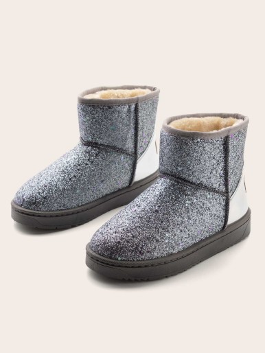 Shiny plush-lined ankle boots