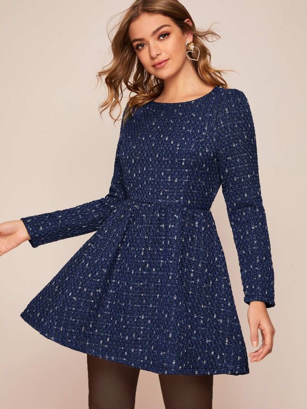 SHEIN Fit and Flare Tweed Dress
