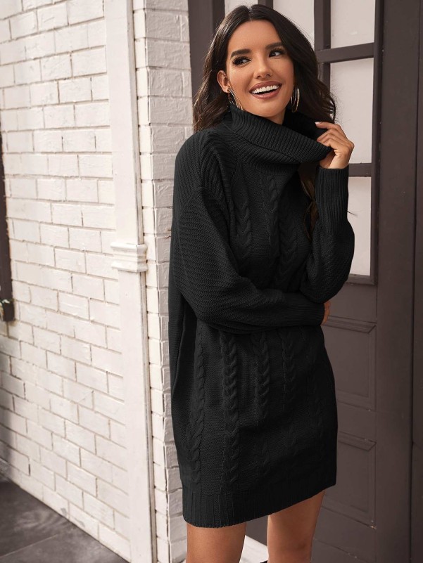 Petite Turtleneck Cable Knit Sweater Dress