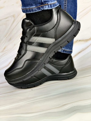 Black men's sports shoes with black soles