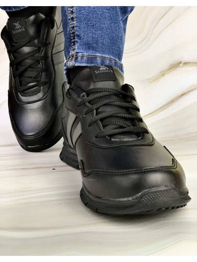 Black men's sports shoes with black soles