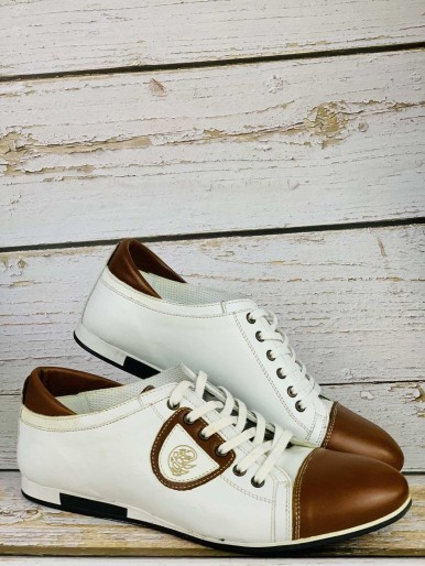 Men's sports shoes white and brown shiny white sole