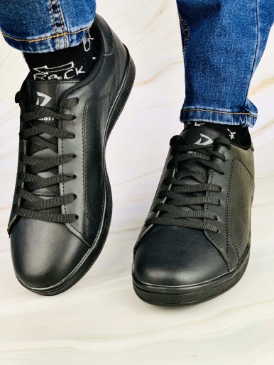 Black men's shoes with a black sole