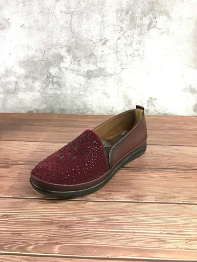 Women's red canvas shoes with beads, rubber sole