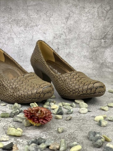 Comfortable brown snakeskin leather high heel medical shoes for women