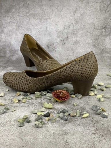 Comfortable brown snakeskin leather high heel medical shoes for women