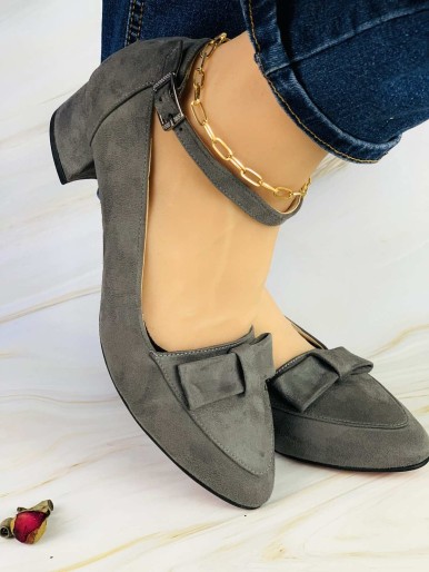 Comfortable gray velvet women's shoes with medical mid heel