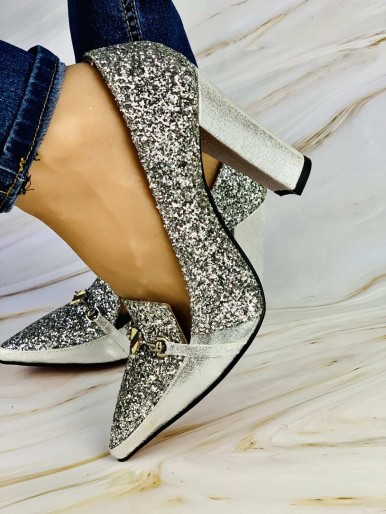 Women's silver glitter high heel shoes for occasions