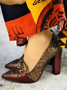 Women's shoes for occasions golden and red glitter high heels