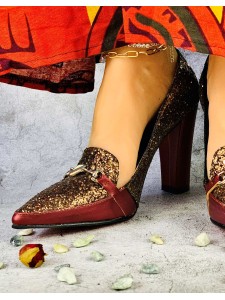 Women's shoes for occasions golden and red glitter high heels