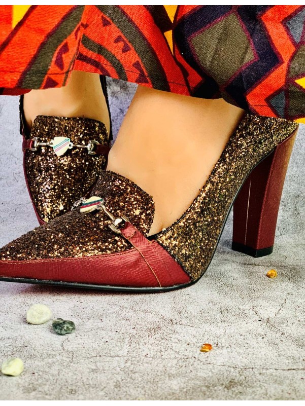 Women's shoes for occasions golden and red glitter high heels