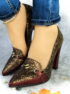 Women's shoes for occasions golden and red glitter high heels