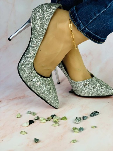 Women's shoes for occasions silver glitter high heels