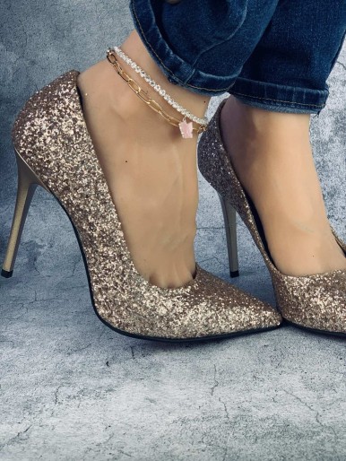 Women's shoes for occasions dark gold glitter high heels