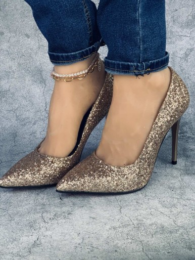 Women's shoes for occasions dark gold glitter high heels