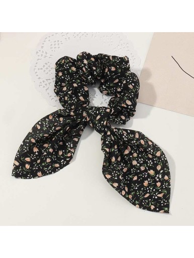 New Floral Hair Tie Ladies Fiber Bunny Ear Bow