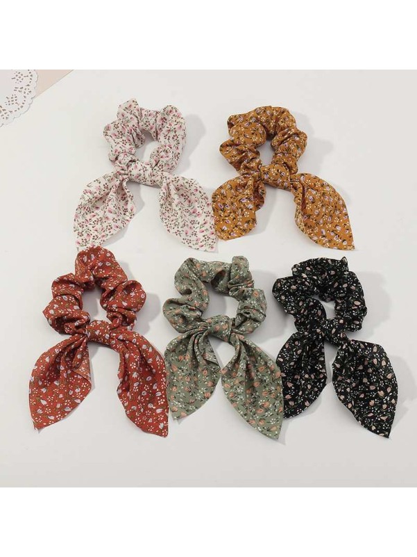 New Floral Hair Tie Ladies Fiber Bunny Ear Bow