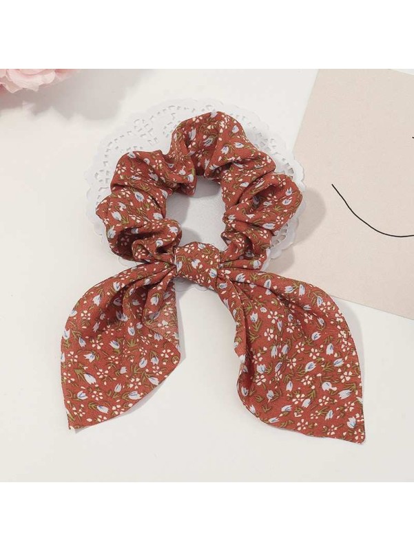 New Floral Hair Tie Ladies Fiber Bunny Ear Bow