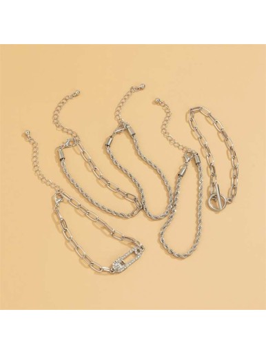 Personality Geometric Multi-element Twist Chain Set Bracelet Retro Simple Diamond OT Buckle