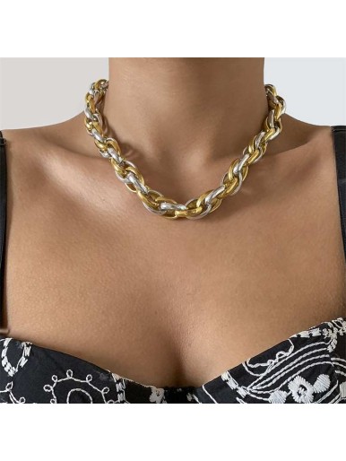 Hollow Geometric Mixed Color Twist Women's Choker Chain Necklace