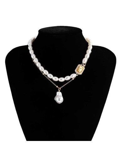 Fashion Pearl Set Clavicle Necklace Vintage Baroque Shaped Pearl Metal