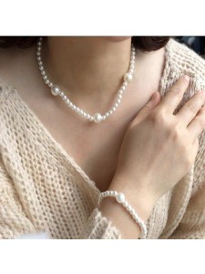 Celebrity Baroque Pearl Necklace Bracelet Set Bridal Wedding