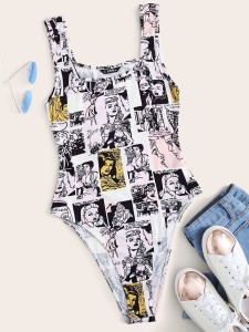 SHEIN Pop Art Print Tank Bodysuit