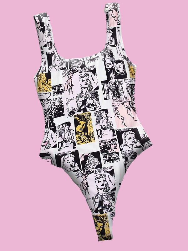 SHEIN Pop Art Print Tank Bodysuit