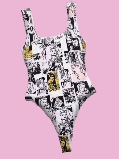 SHEIN Pop Art Print Tank Bodysuit