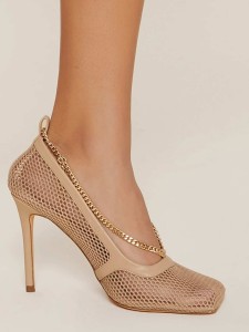 Accent Mesh Square Toe High Stiletto Heels