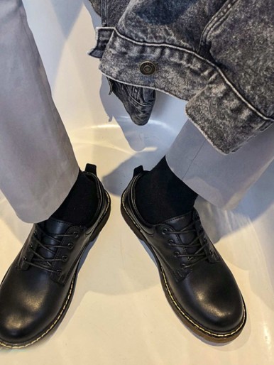 حذاء رجالي بريطاني حذاء جلد أسود النمط الكوري
