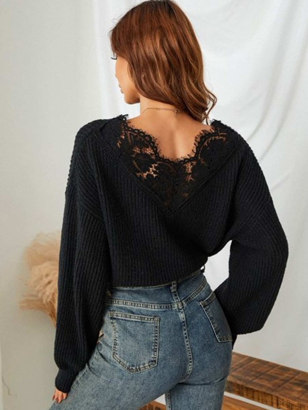 Contrast Lace Drop Shoulder Sweater