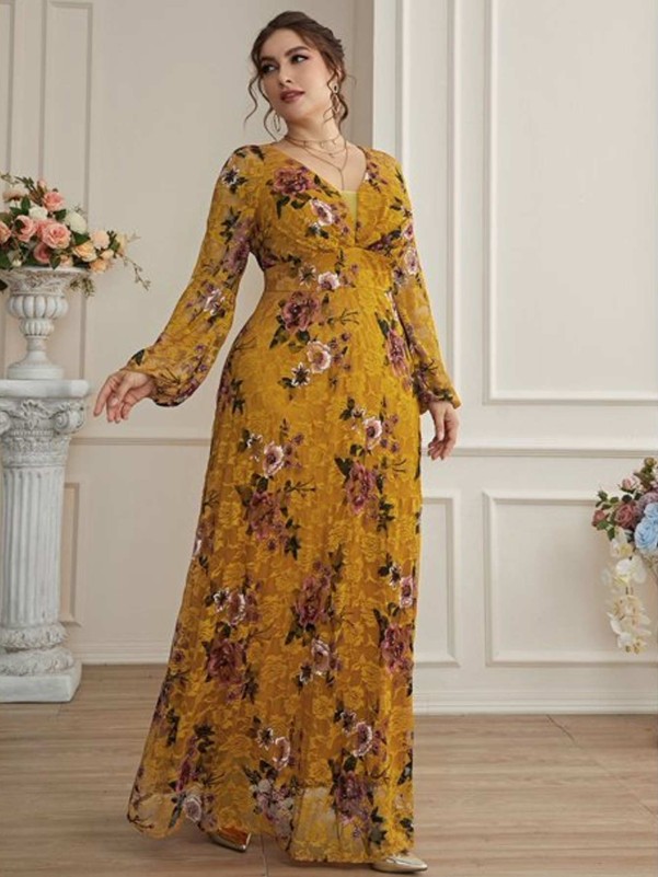 Elegant Women's Plus Mesh Insert Floral