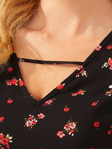 SHEIN Keyhole Neck Floral Print Tunic Dress