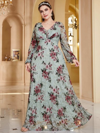 Floral Lace Mesh Maxi Dress