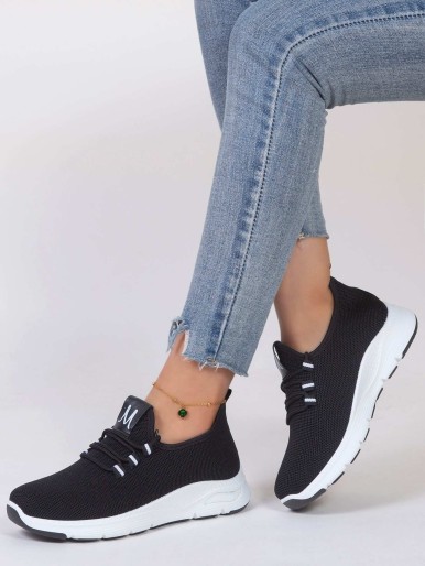 Wide fit lace-up front striped running shoes