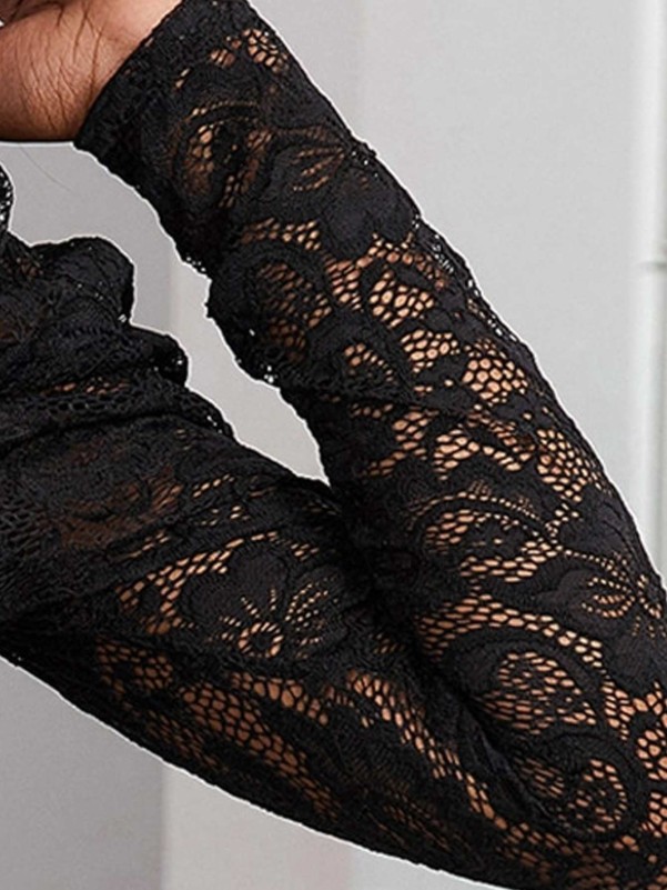Black Lace Sexy long sleeve Women Jumpsuit