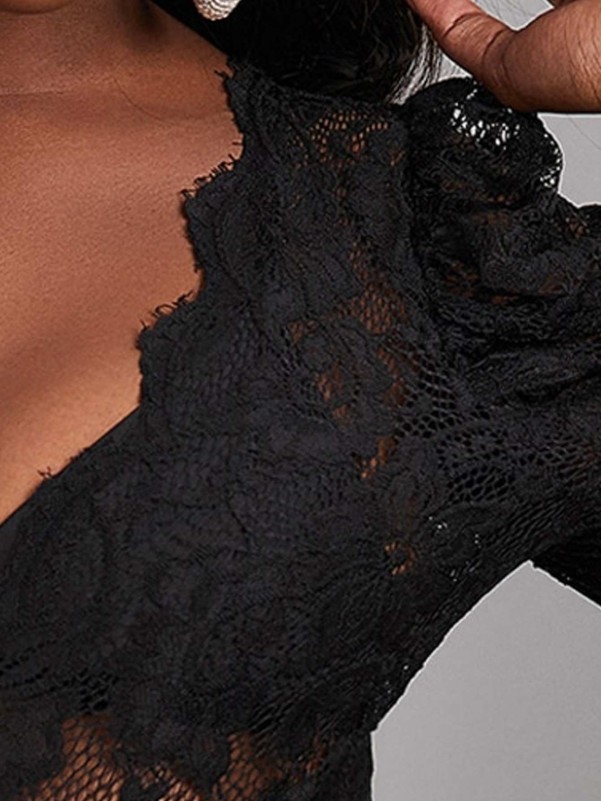 Black Lace Sexy long sleeve Women Jumpsuit