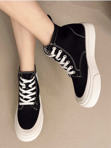 Patch Detail High Top Lace-up Front Canvas Shoes