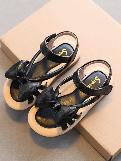 Girls Bow Decor Hook-and-loop Fastener Sandals