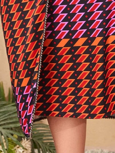 Plus All Over Geo Print Tie Front Skirt