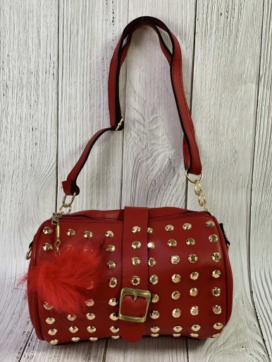 Red bag with golden pins and fur