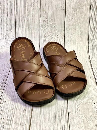 Medical leather brown slippers