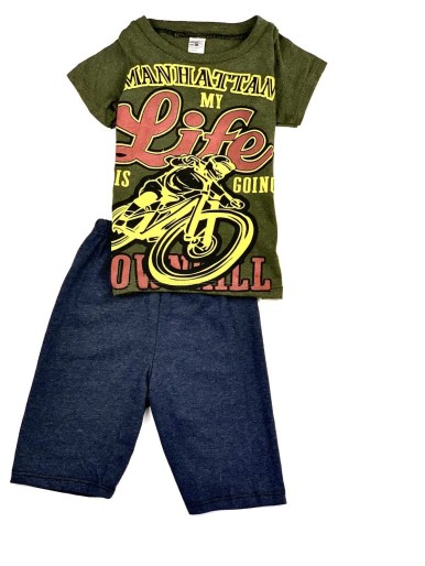 طقم جينز للأولاد  أخضر مع قميص life