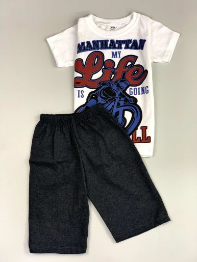 Boys white jeans set with life . shirt