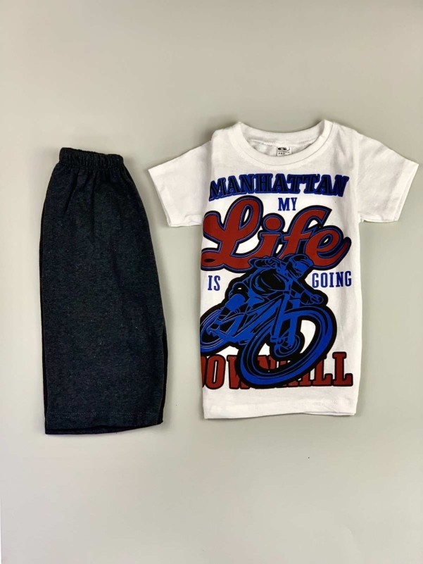 Boys white jeans set with life . shirt