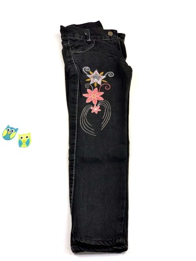 Girls' black jeans with a floral pattern