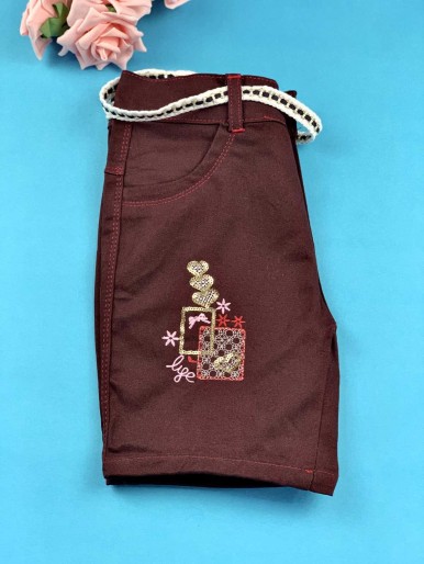 Girls burgundy jeans shorts with stars