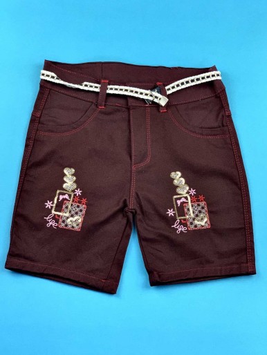 Girls burgundy jeans shorts with stars