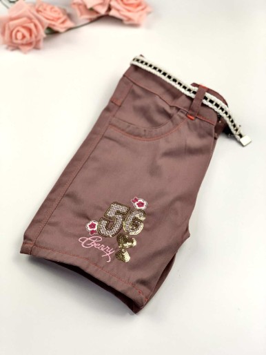 Girls brown jeans shorts with stars